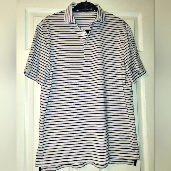Ralph Lauren RLX Performance Polo Size Medium Blue Purple Stripes White - Picture 1 of 7